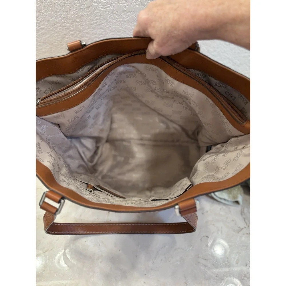 Michael Kors Astor Large Luggage Brown  Leather Studded Tote Bag - Picture 13 of 16